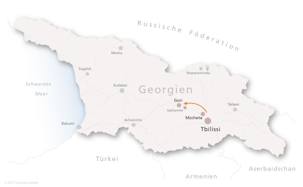 Karte mit Reiseroute zur Georgien Reise Tagestour Uplisziche 