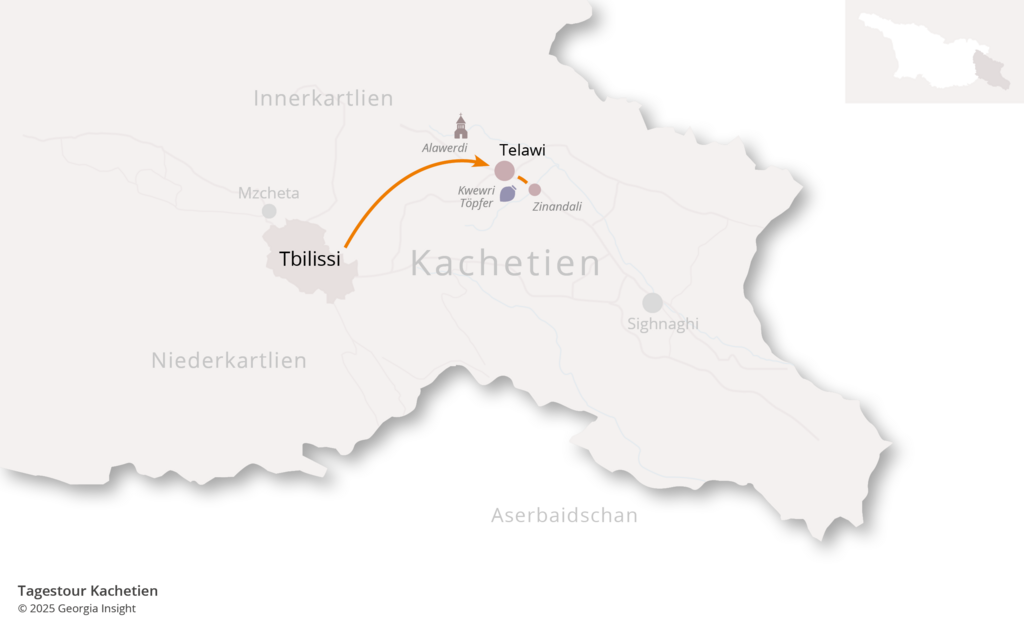 Karte mit Reiseroute zur Georgien Reise Tagestour Kachetien 