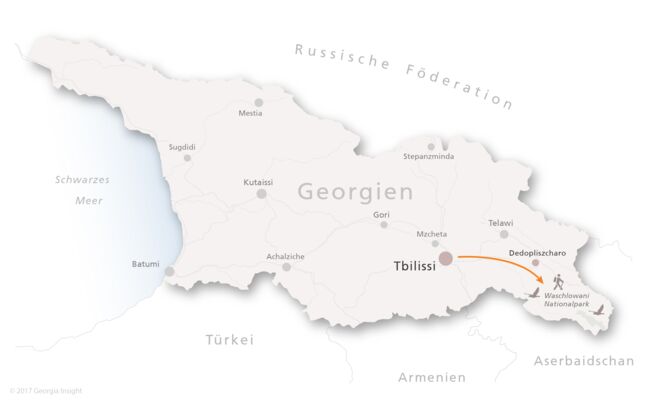 Karte mit Reiseroute zur Georgien Reise Kurzreise Waschlowani 3 Tage 