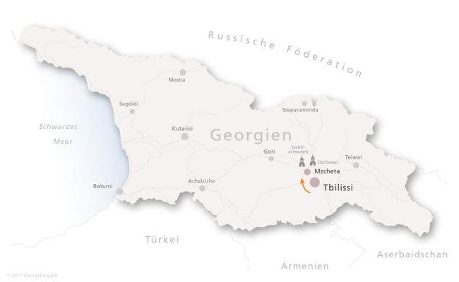 Karte mit Reiseroute zur Georgien Reise Tagestour Mzcheta 