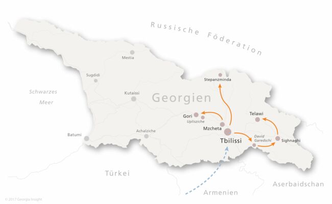 Karte mit Reiseroute zur Georgien Reise Georgien für Genießer 6 Tage 