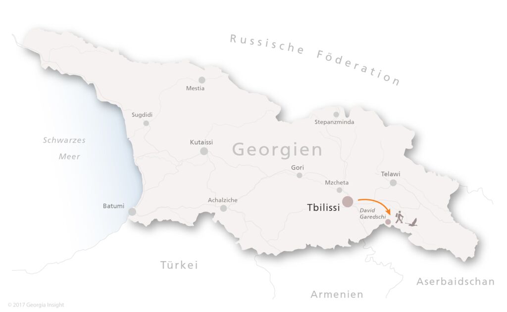 Karte mit Reiseroute zur Georgien Reise Tagestour David Garedschi 
